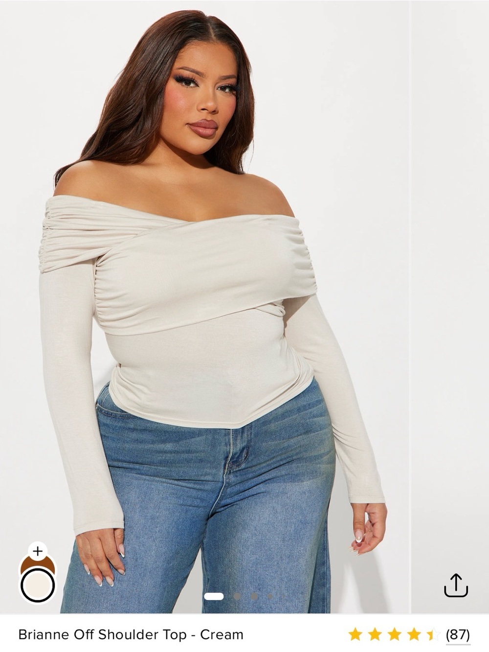 Fashion Nova Cream Off-Shoulder Long Sleeve Top
